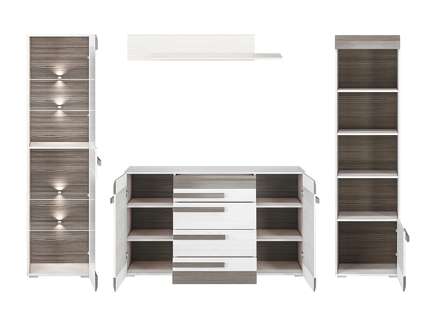 WOHNWAND Blanco Pinie weiß / grau 4-teilig