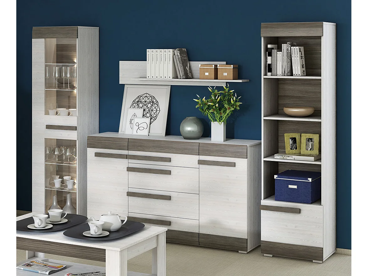 WOHNWAND Blanco Pinie weiß / grau 4-teilig