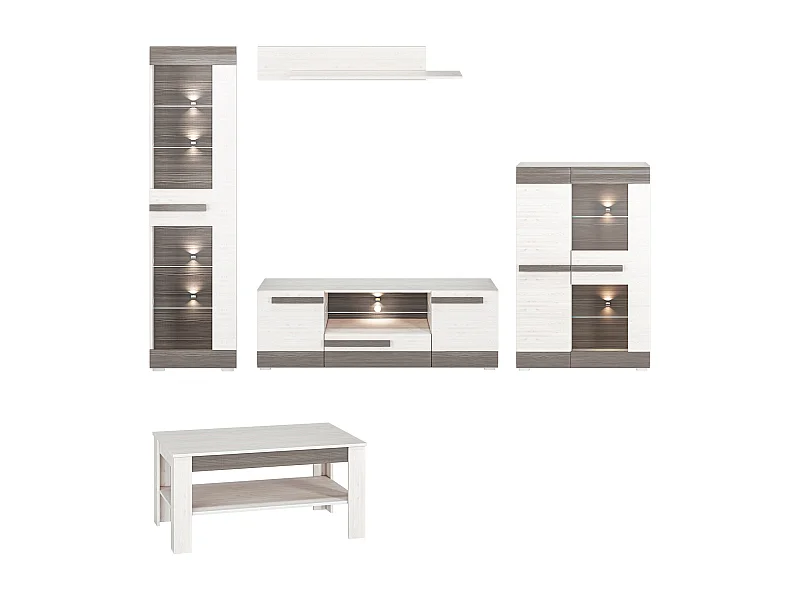 WOHNZIMMER-SET Blanco Pinie weiß / grau 5-teilig