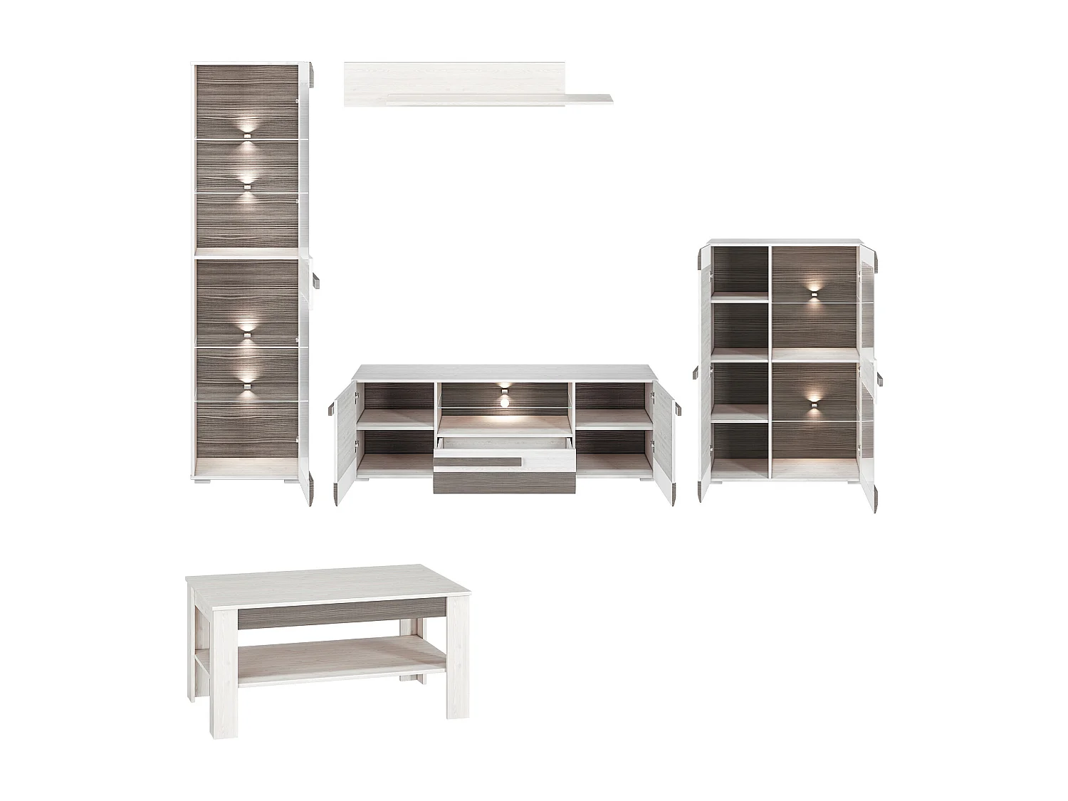 WOHNZIMMER-SET Blanco Pinie weiß / grau 5-teilig