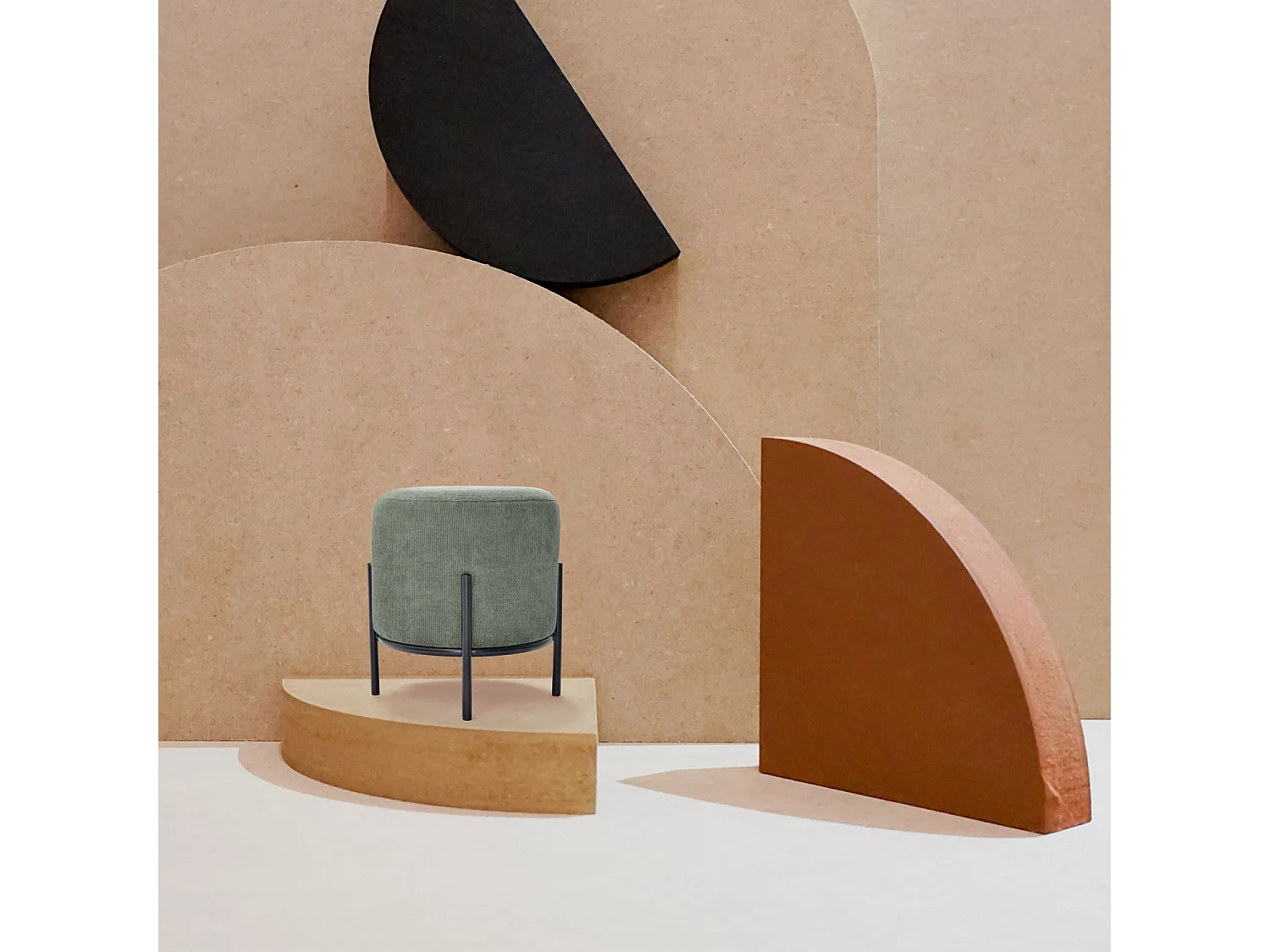 BONN VELVET - Pequeno pufe redondo de bombazina