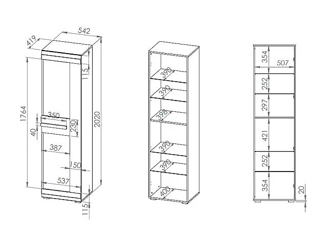VITRINE Blanco Pinie weiß / grau 55 / 42 / 202cm
