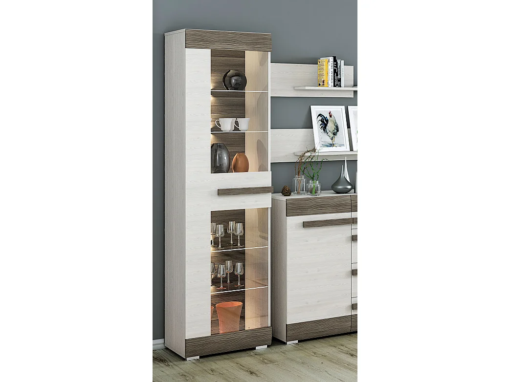 VITRINE Blanco Pinie weiß / grau 55 / 42 / 202cm