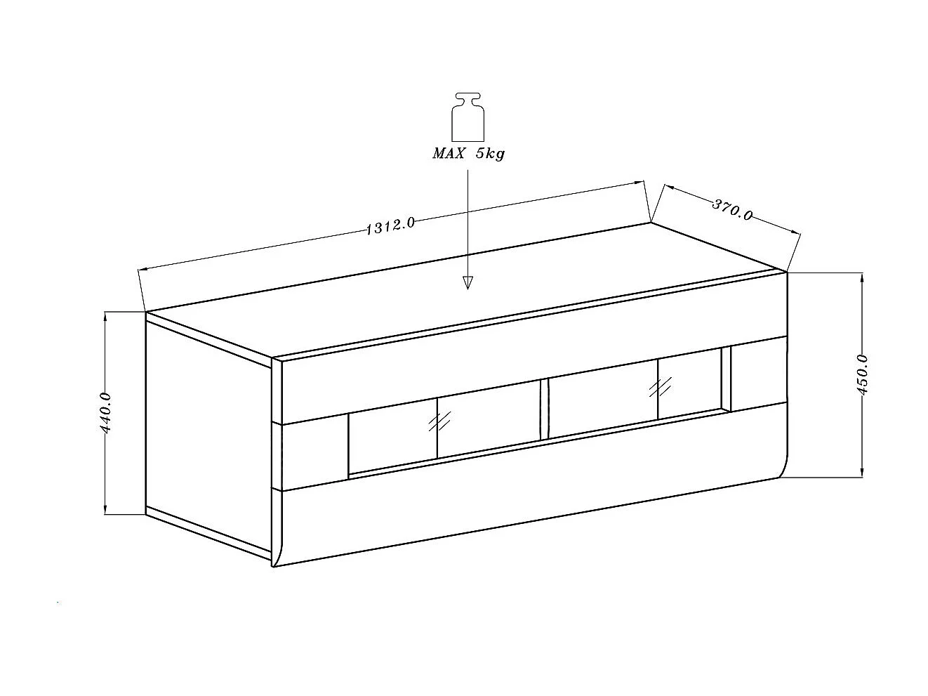 HÄNGEVITRINE Toledo Weiß 131,2 / 37 / 45cm