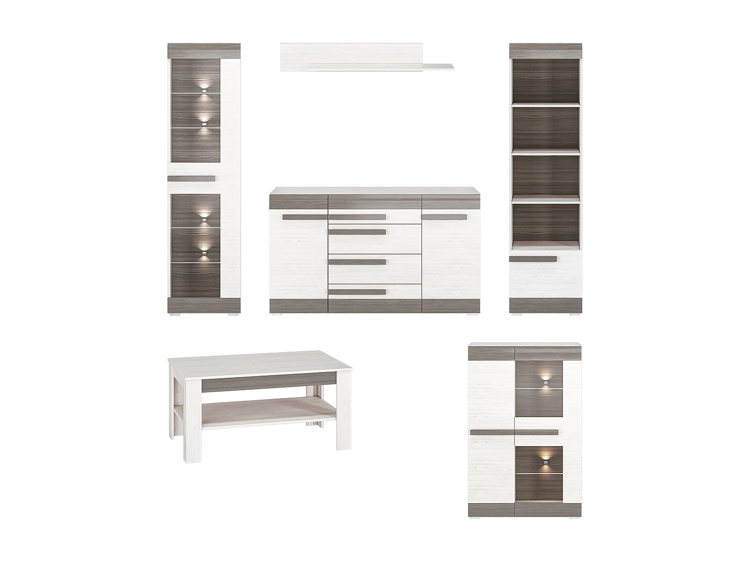 WOHNZIMMER-SET Blanco Pinie weiß / grau 6-teilig