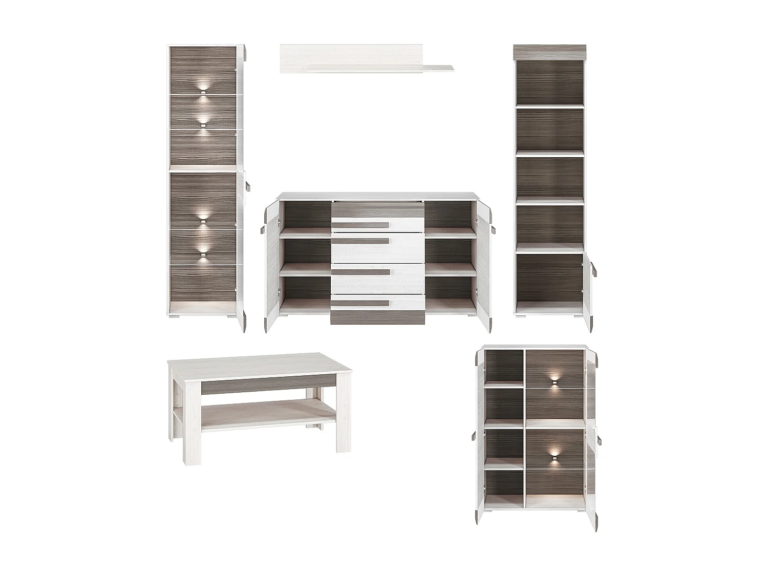 WOHNZIMMER-SET Blanco Pinie weiß / grau 6-teilig