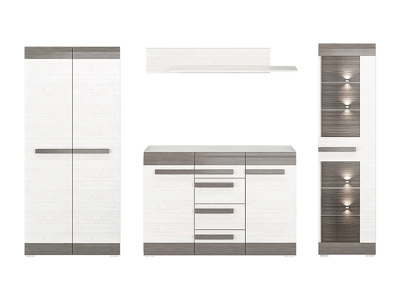 WOHNWAND Blanco Pinie weiß / grau 4-teilig