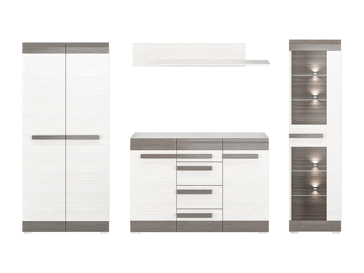 WOHNWAND Blanco Pinie weiß / grau 4-teilig