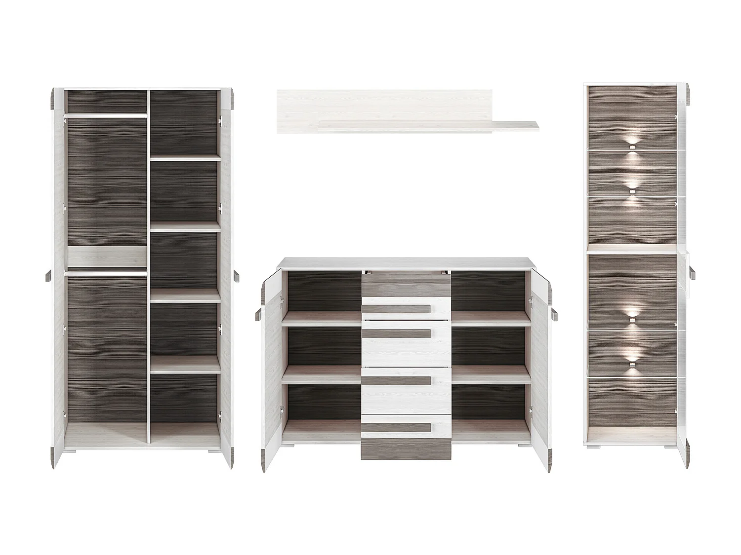 WOHNWAND Blanco Pinie weiß / grau 4-teilig