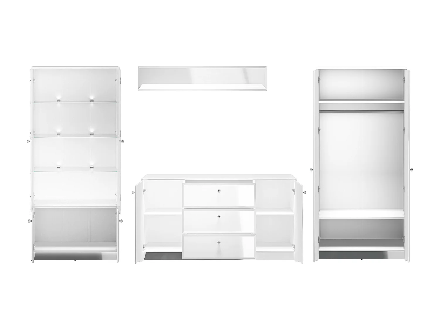 WOHNWAND Glamour weiß / weiß hochglanz 4-teilig