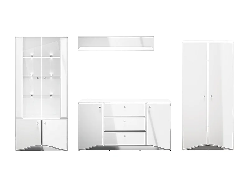 WOHNWAND Glamour weiß / weiß hochglanz 4-teilig