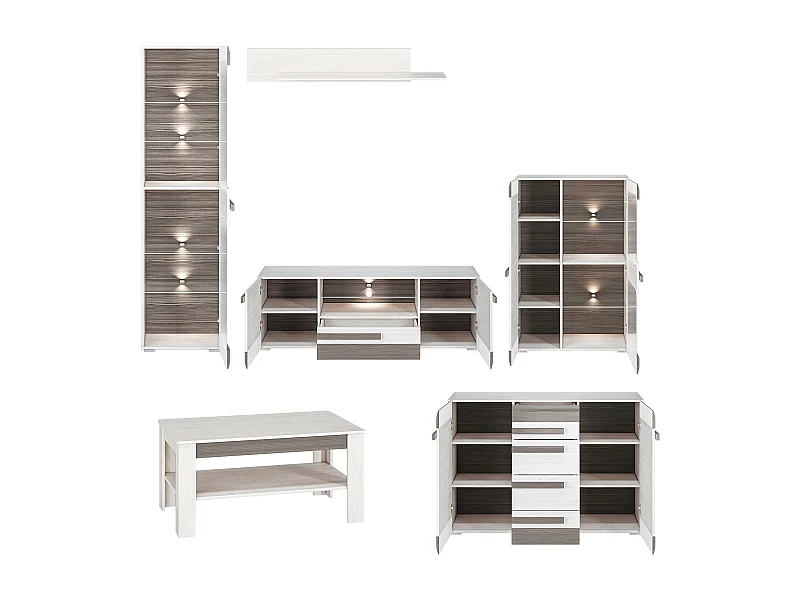 WOHNZIMMER-SET Blanco Pinie weiß / grau 6-teilig