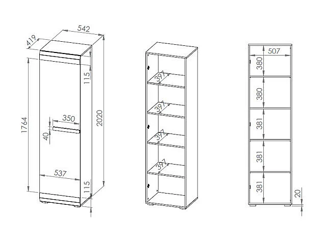 STAURAUMSCHRANK Blanco Pinie weiß / grau 55 / 42 / 202cm
