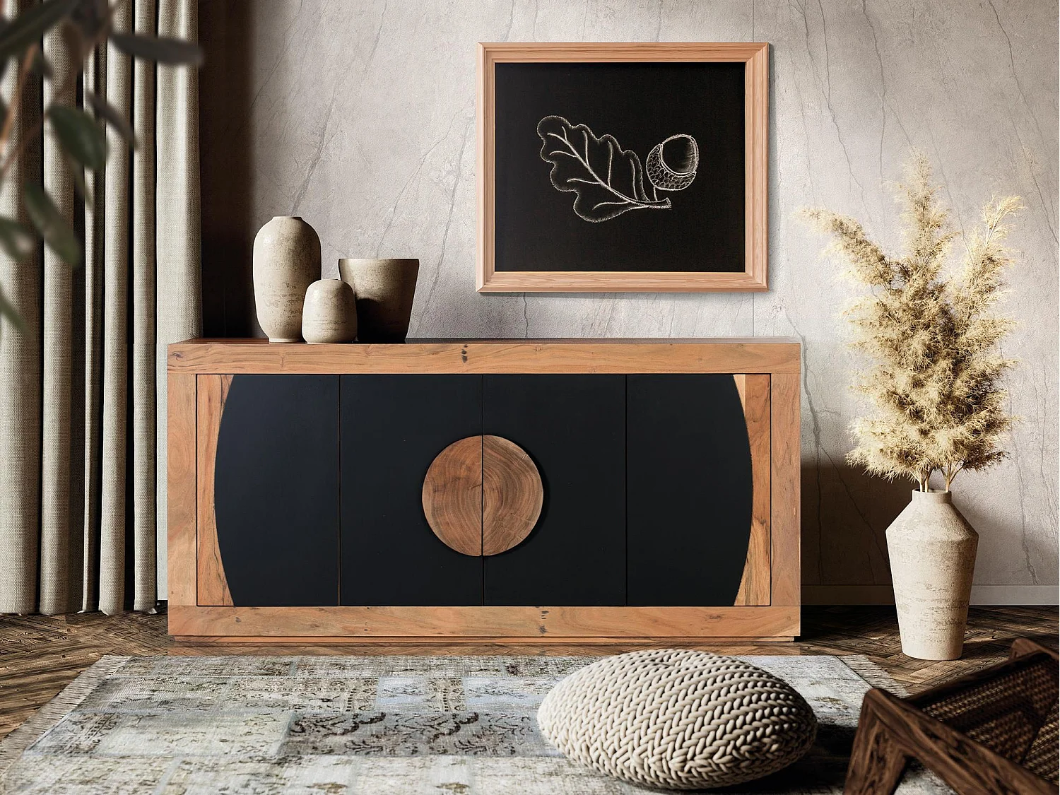 Buffet à 4 portes en bois d'acacia