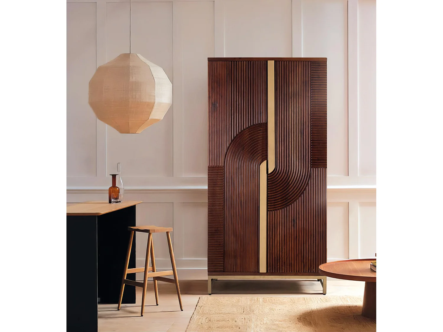 Meuble bar en bois manguier et métal