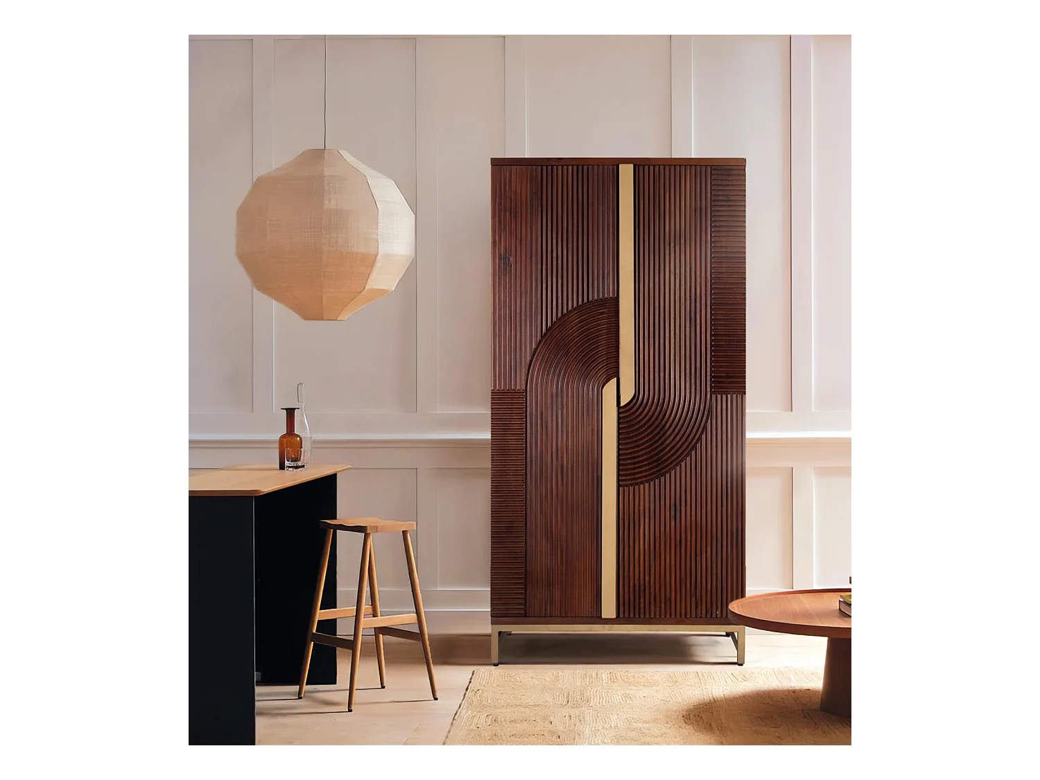 Meuble bar en bois manguier et métal