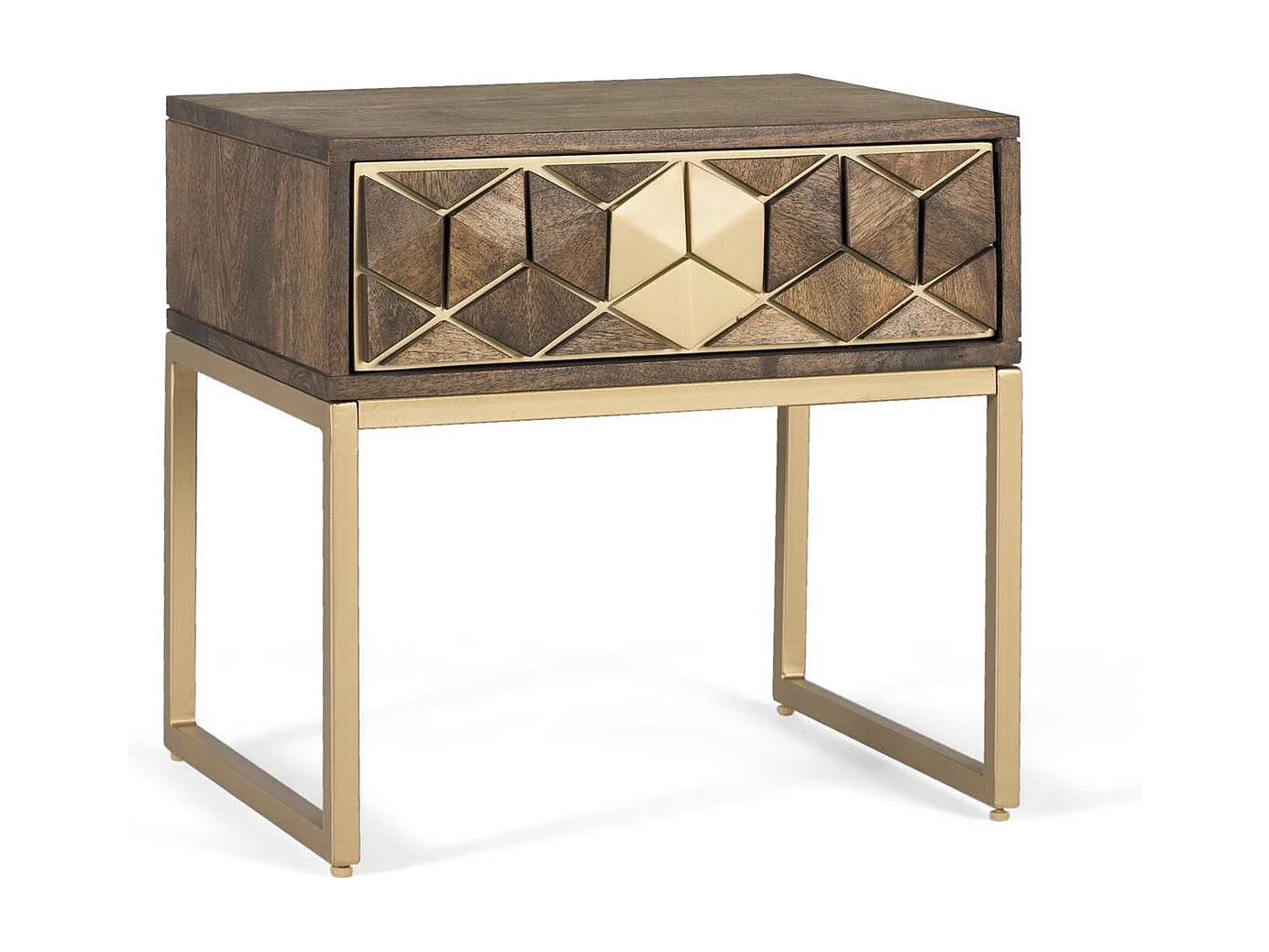 Table de chevet manguier noyer et doré