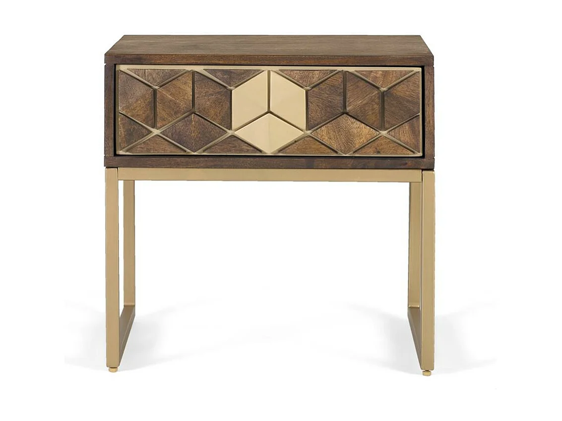 Table de chevet manguier noyer et doré