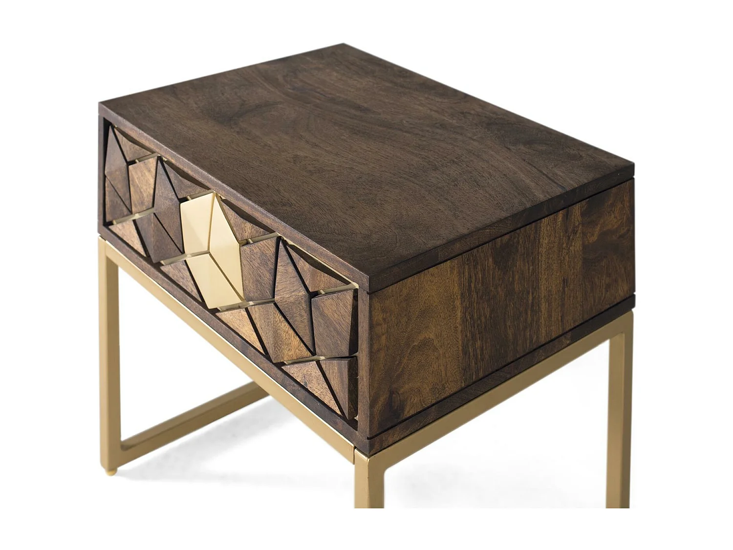 Table de chevet manguier noyer et doré