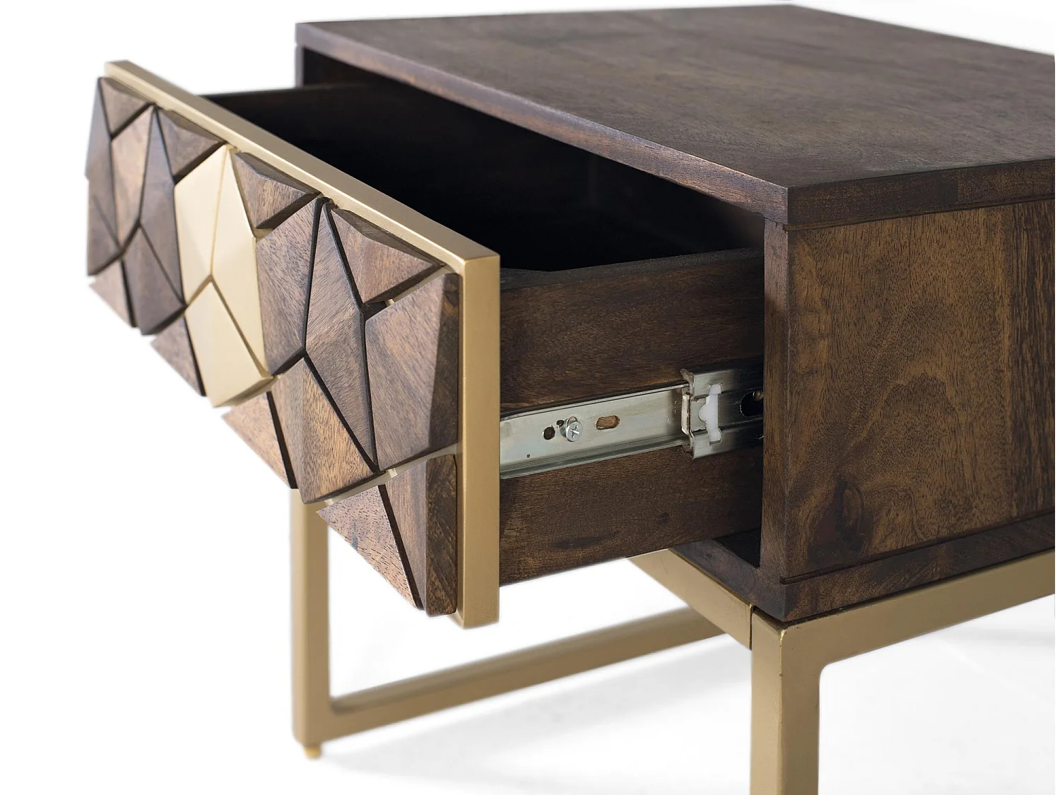 Table de chevet manguier noyer et doré