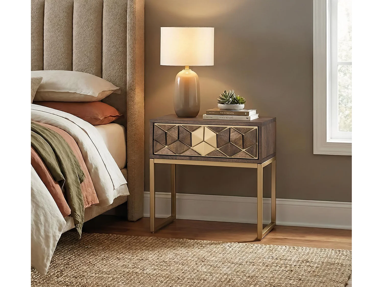 Comodini in legno di mango, stile rustico moderno, 51 cm - 49x51x40