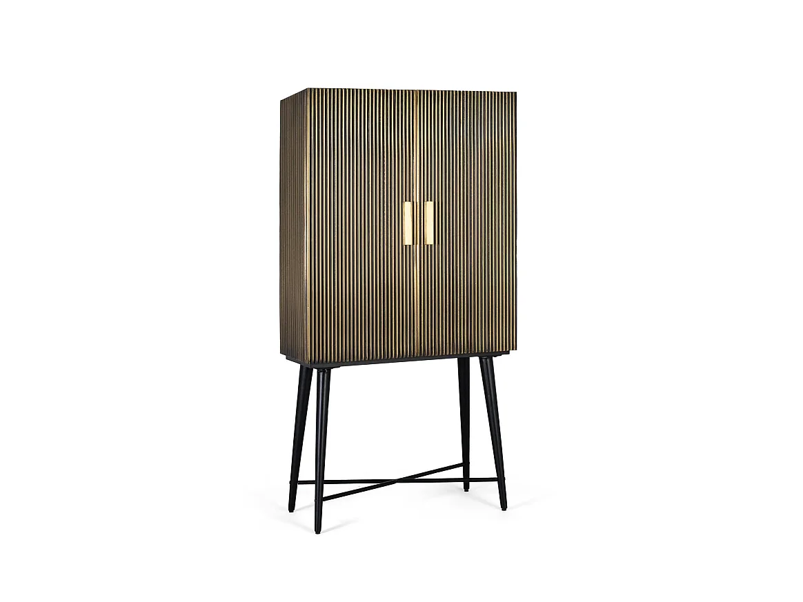 Kast 2 portes en bois recouvertes de bronze en dessus en marbre