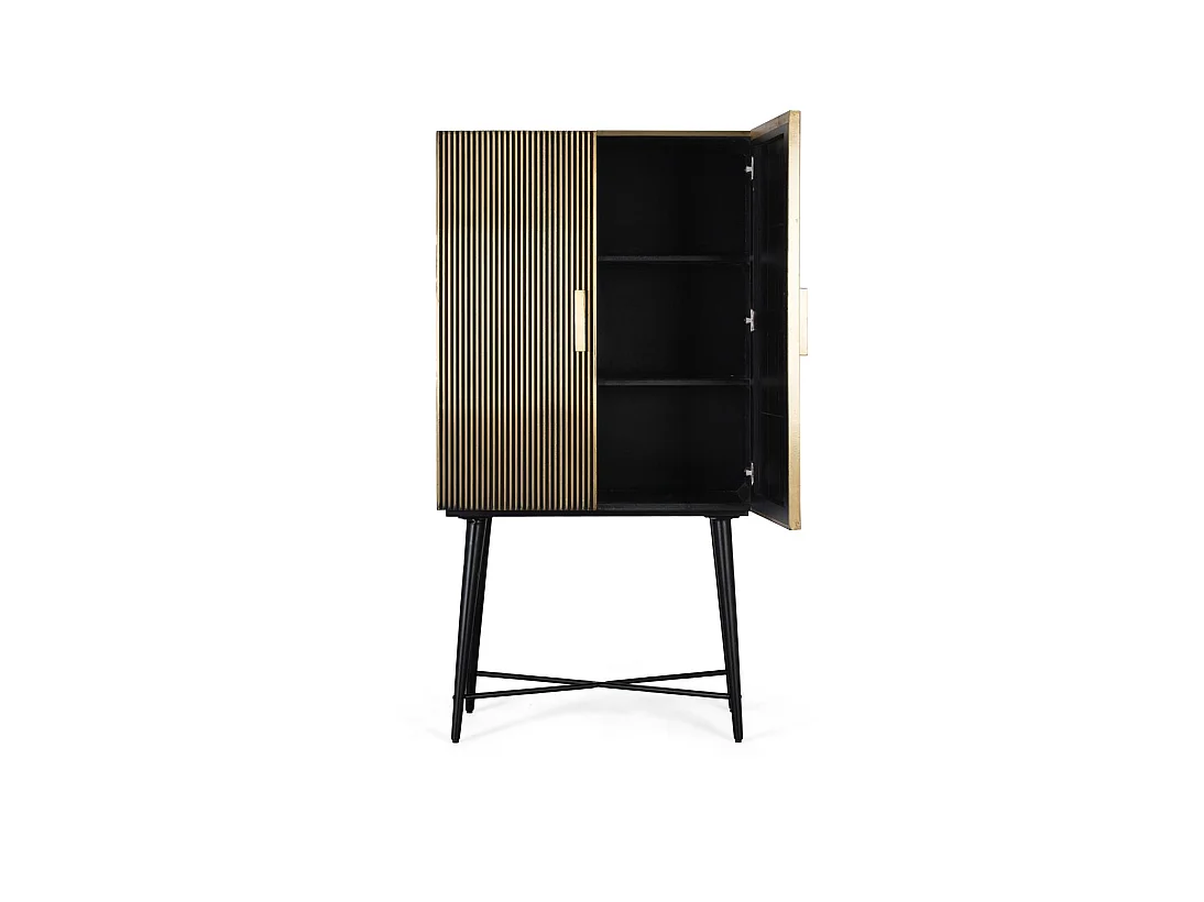 Kast 2 portes en bois recouvertes de bronze en dessus en marbre