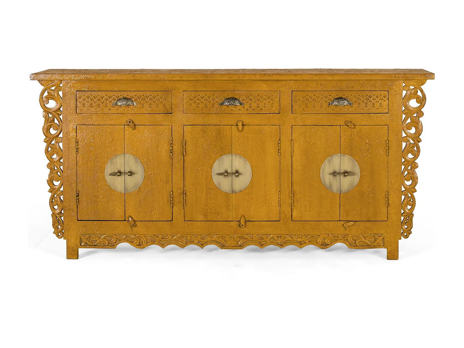 Buffet avec 6 portes et 3 tiroirs en bois de manguier