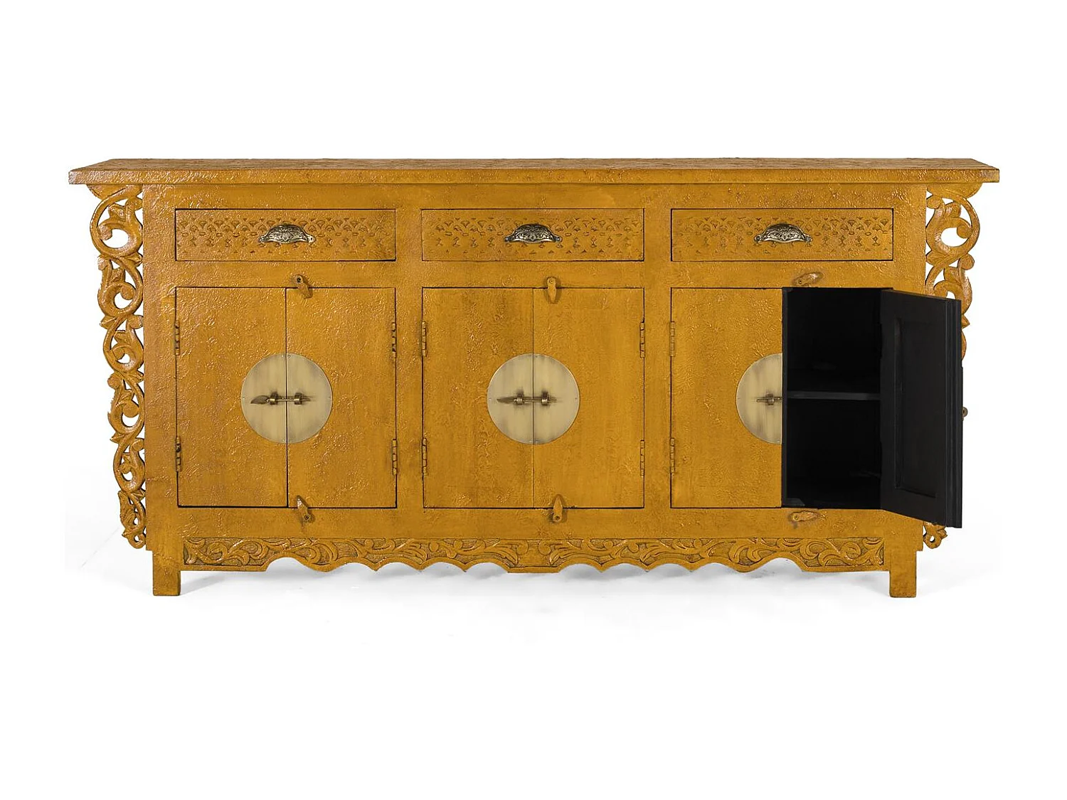 Buffet avec 6 portes et 3 tiroirs en bois de manguier