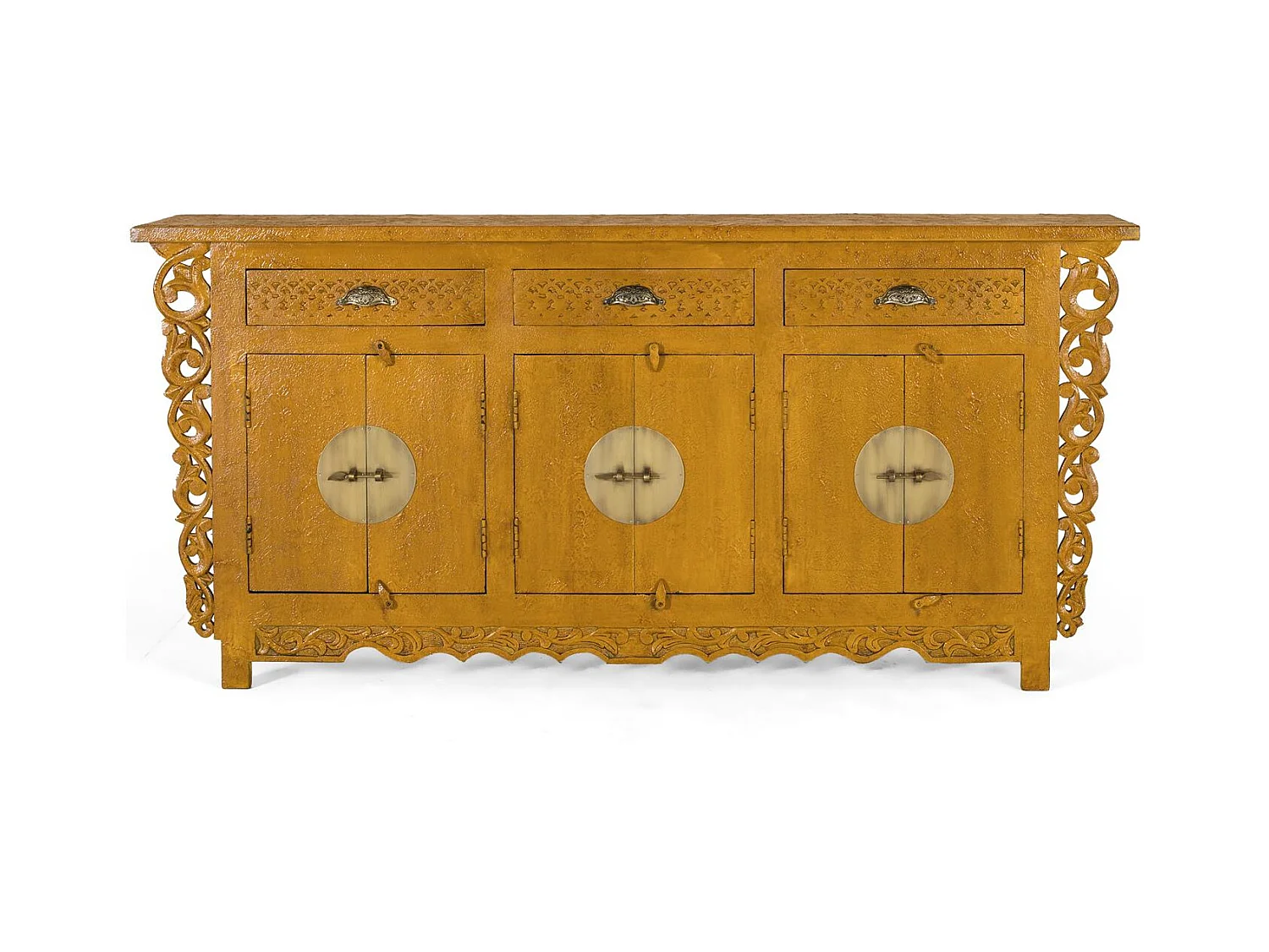 Buffet avec 6 portes et 3 tiroirs en bois de manguier