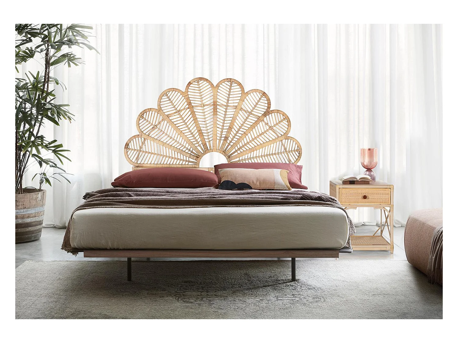 Tête de lit faite main en rotin naturel 180 cm