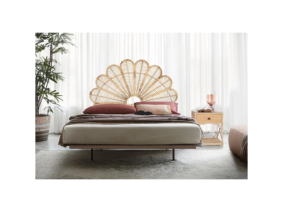 Tête de lit en rotin naturel 180 cm, style méditerranéen - 155 x 180 x 4