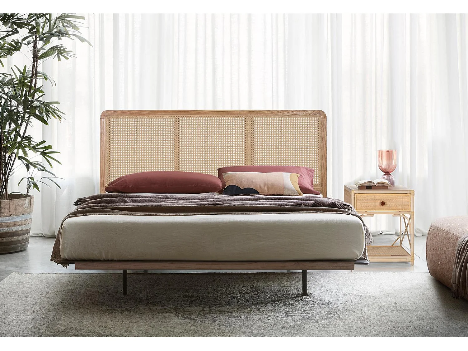 Tête de lit en rotin 165 cm Style bohème contemporain - 90x165x4