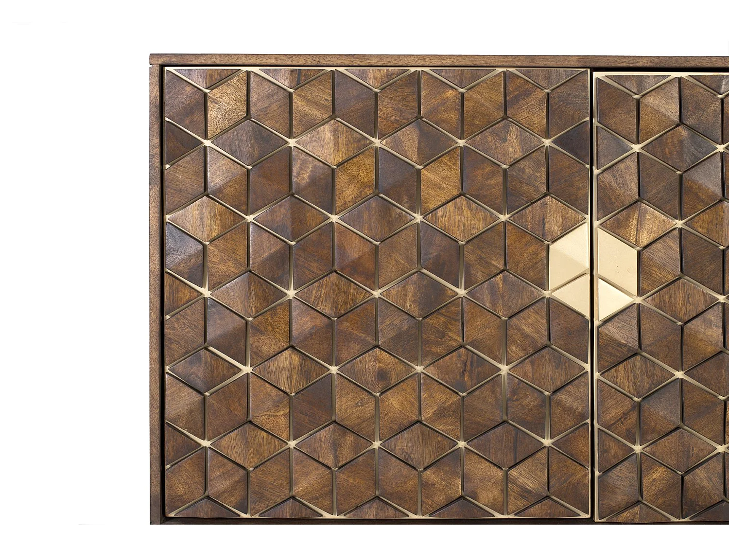 Buffet manguier et métal sophistiqué en noyer et doré