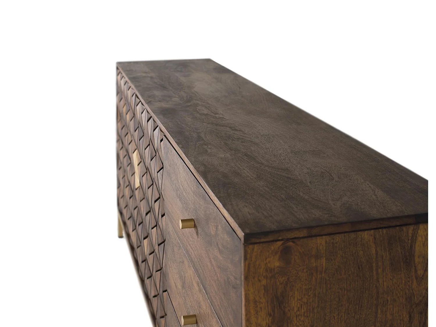 Buffet manguier et métal sophistiqué en noyer et doré