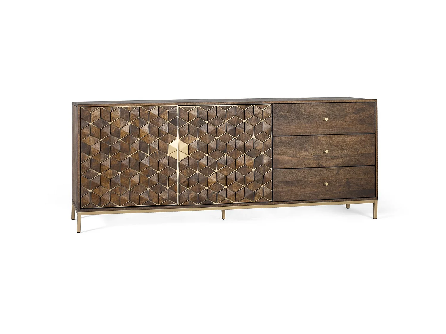 Buffet en bois de manguier, style rustique moderne - 77 x 190 x 40