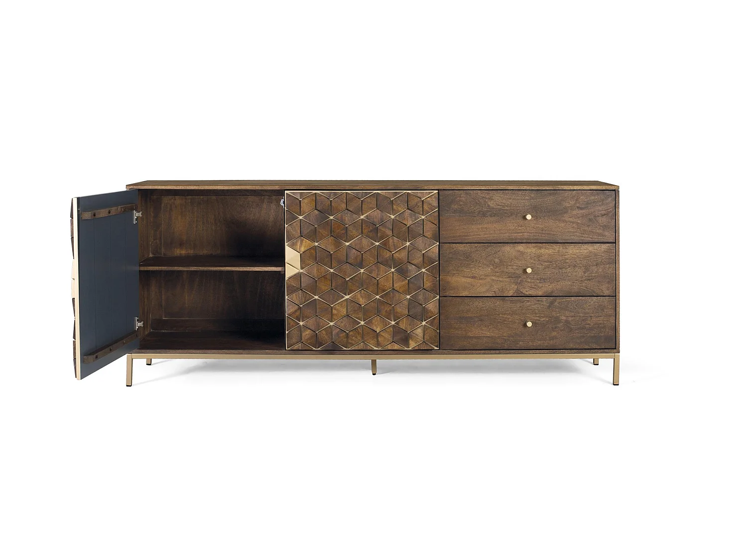 Buffet en bois de manguier, style rustique moderne - 77 x 190 x 40