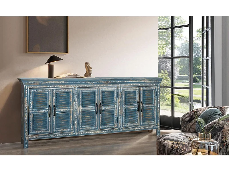 Ręcznie wykonany 6-drzwiowy kredens z drewna mango