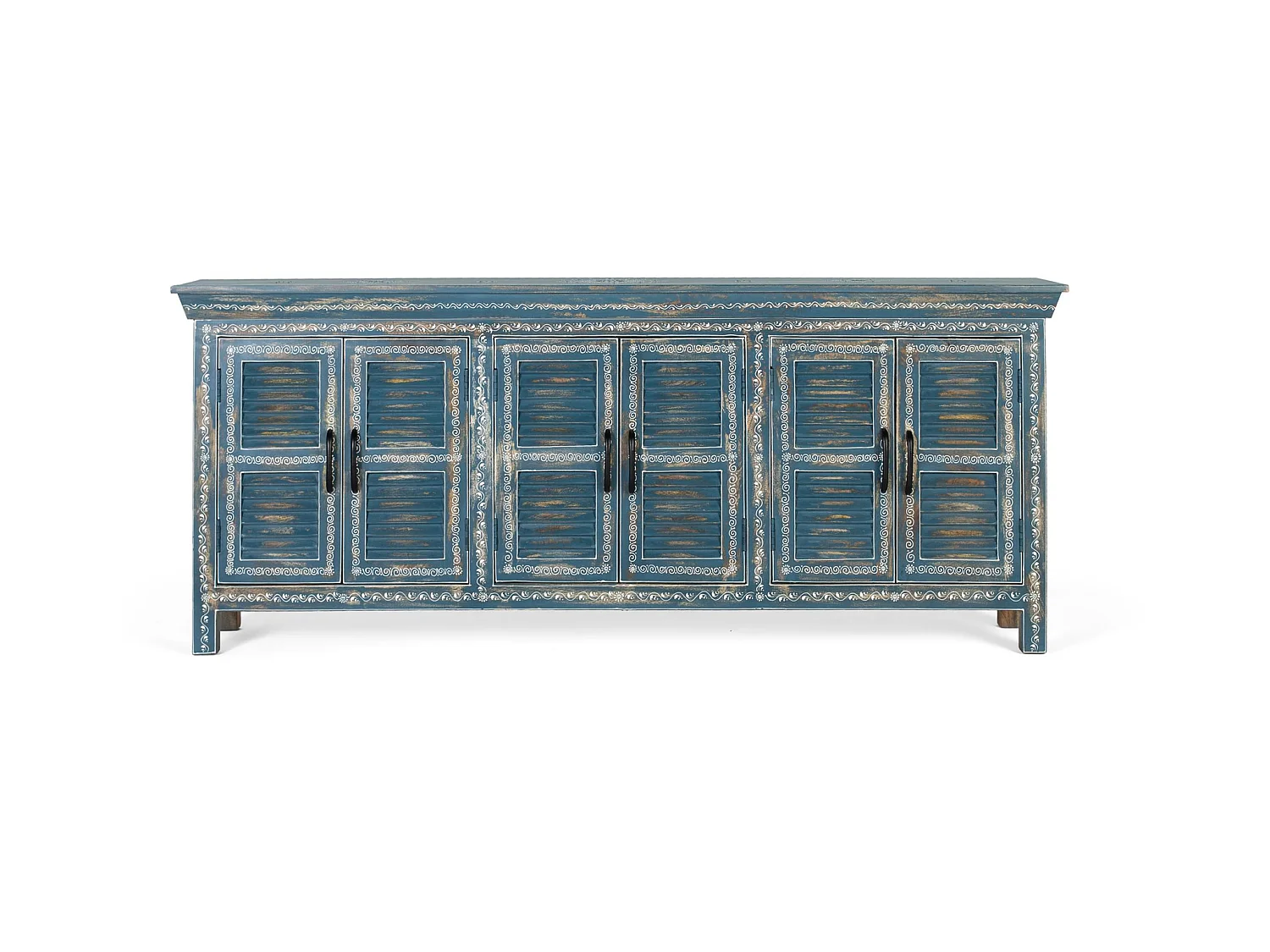 Buffet en bois de manguier, style ethnique artisanal - 76 x 184 x 36