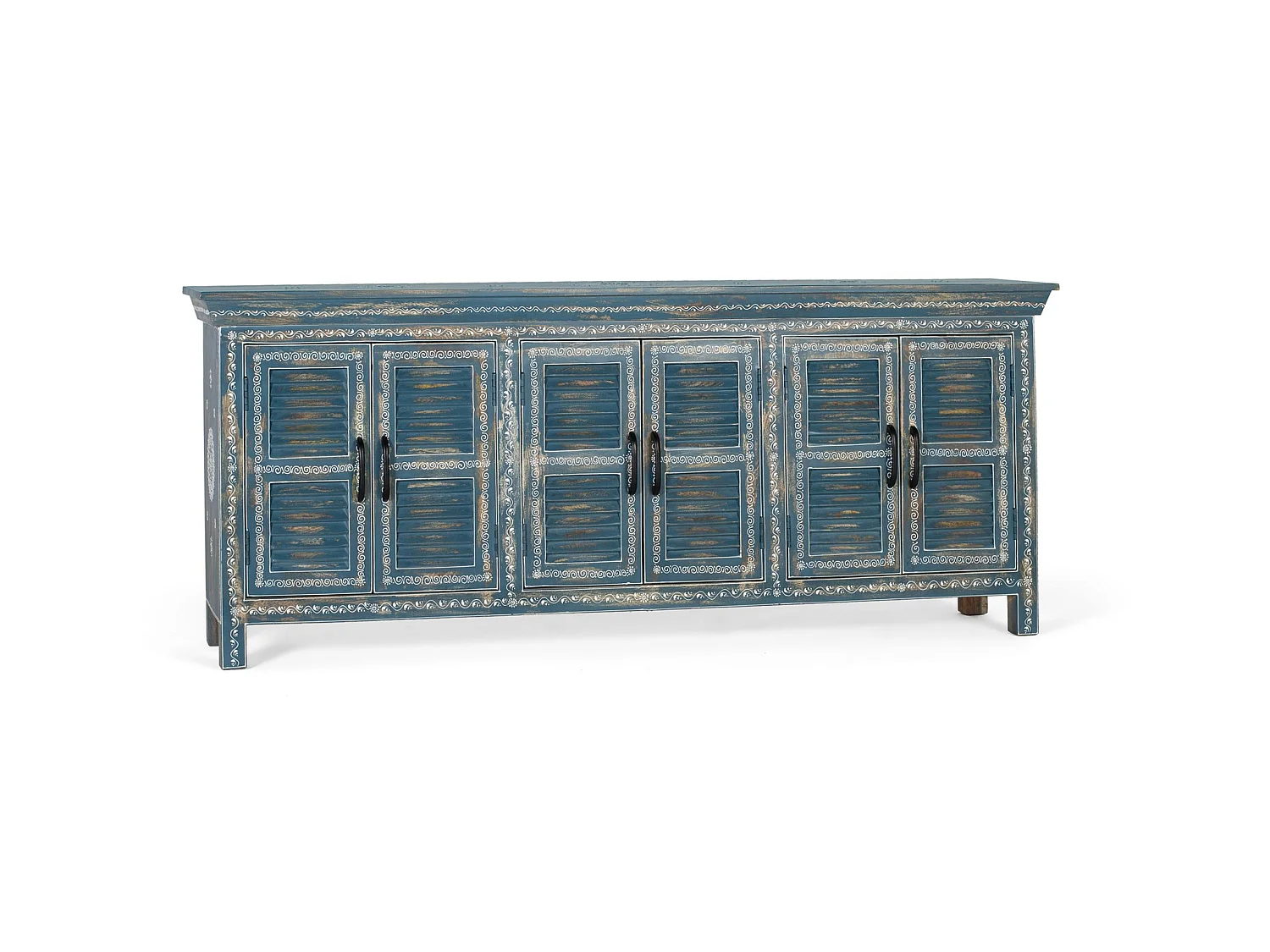 Buffet en bois de manguier, style ethnique artisanal - 76 x 184 x 36