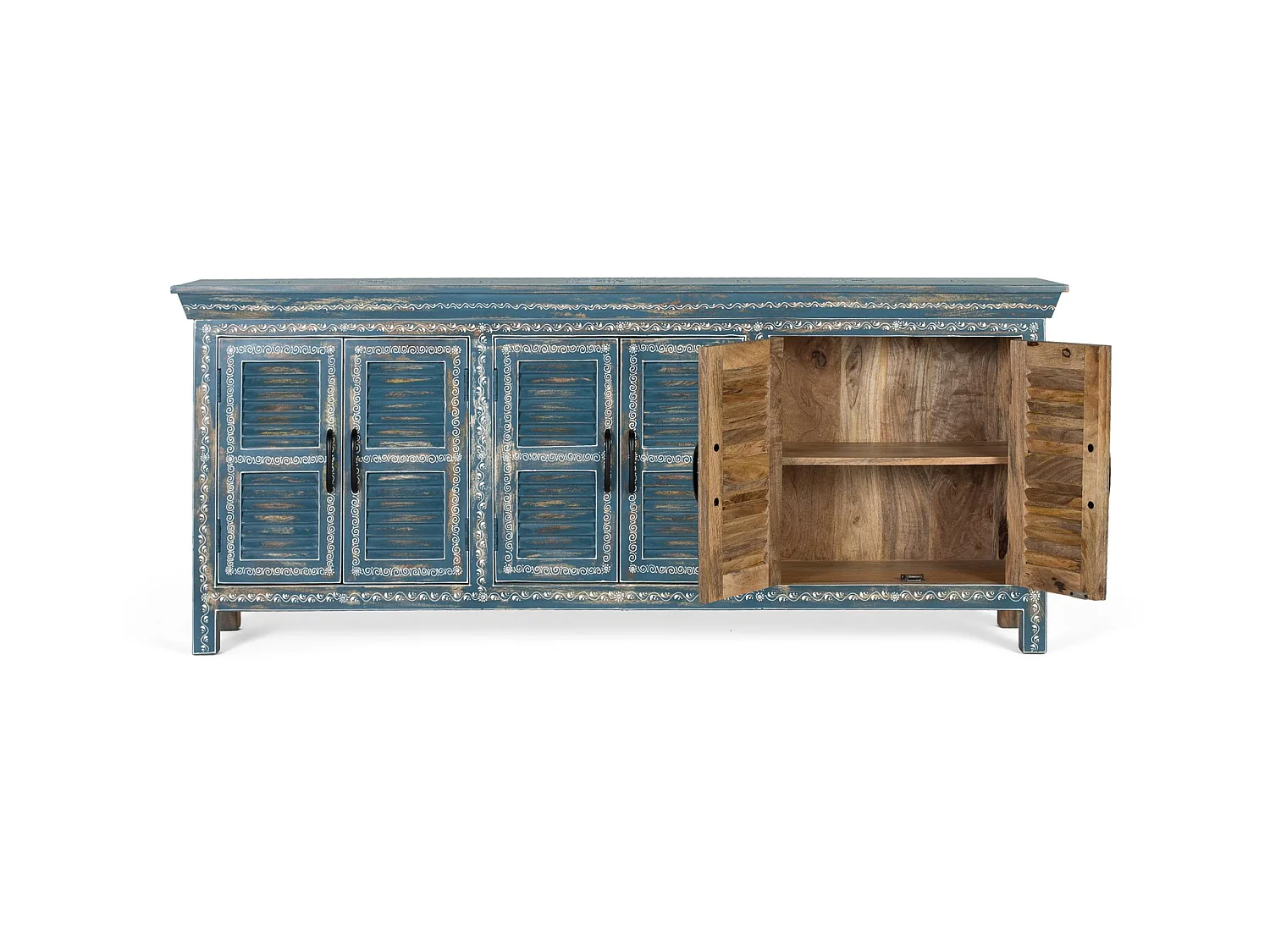 Buffet en bois de manguier, style ethnique artisanal - 76 x 184 x 36