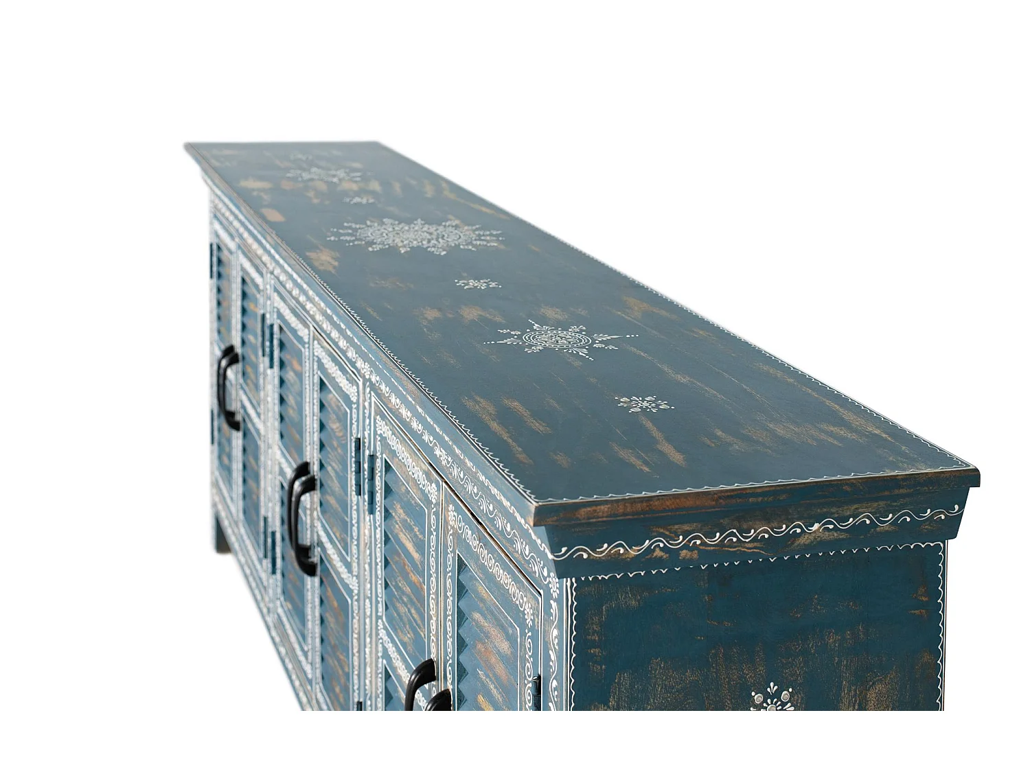 Buffet en bois de manguier, style ethnique artisanal - 76 x 184 x 36