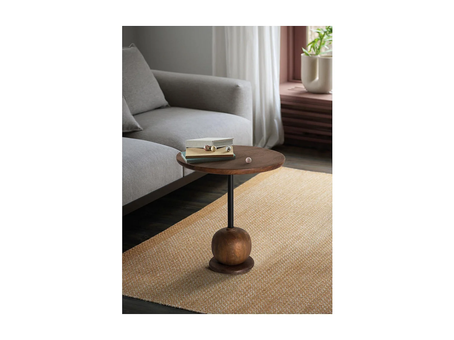 Table d'appoint circulaire en bois de manguier