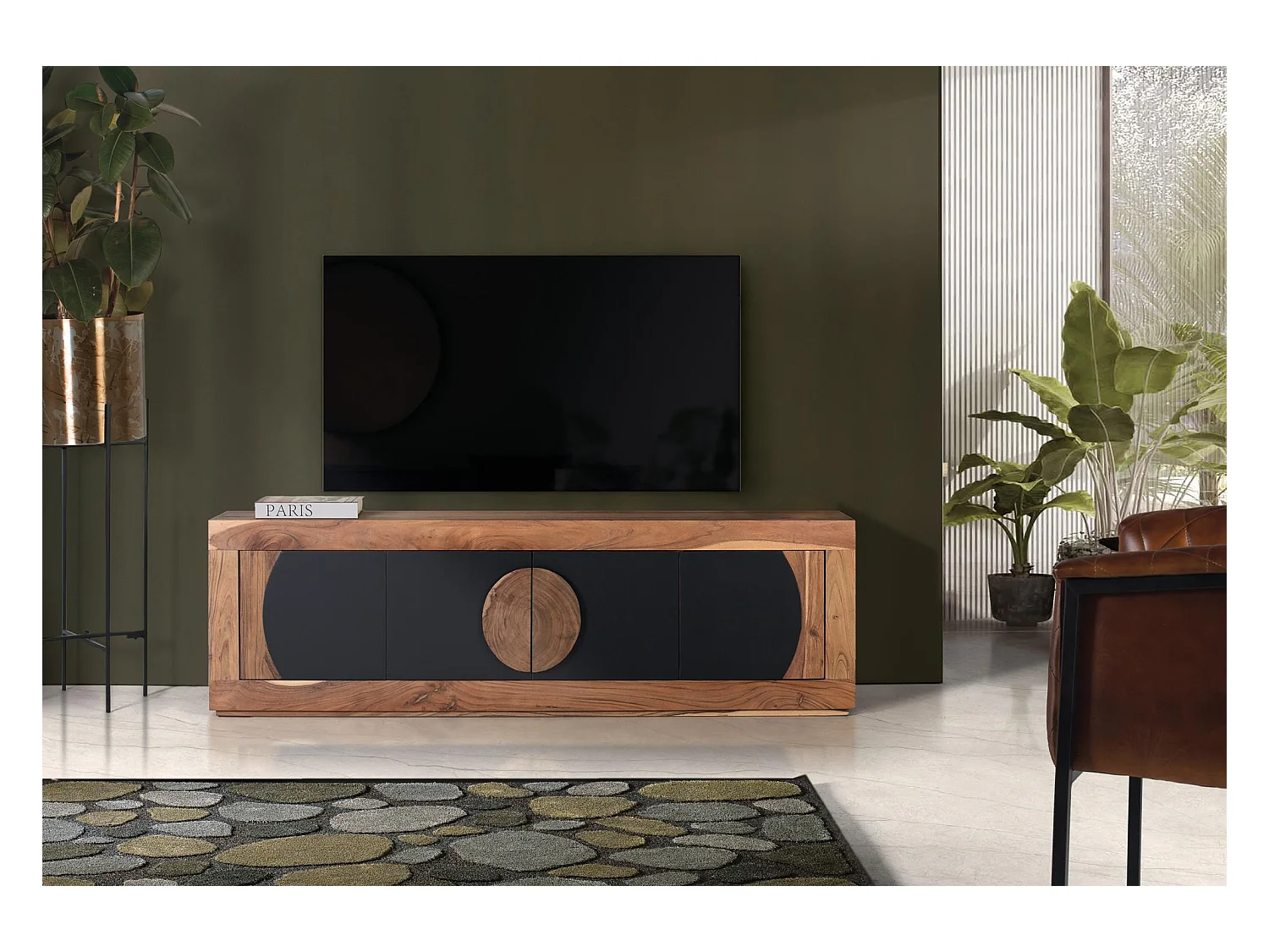 Mueble TV de madera de acacia con 4 puertas 50x160x40