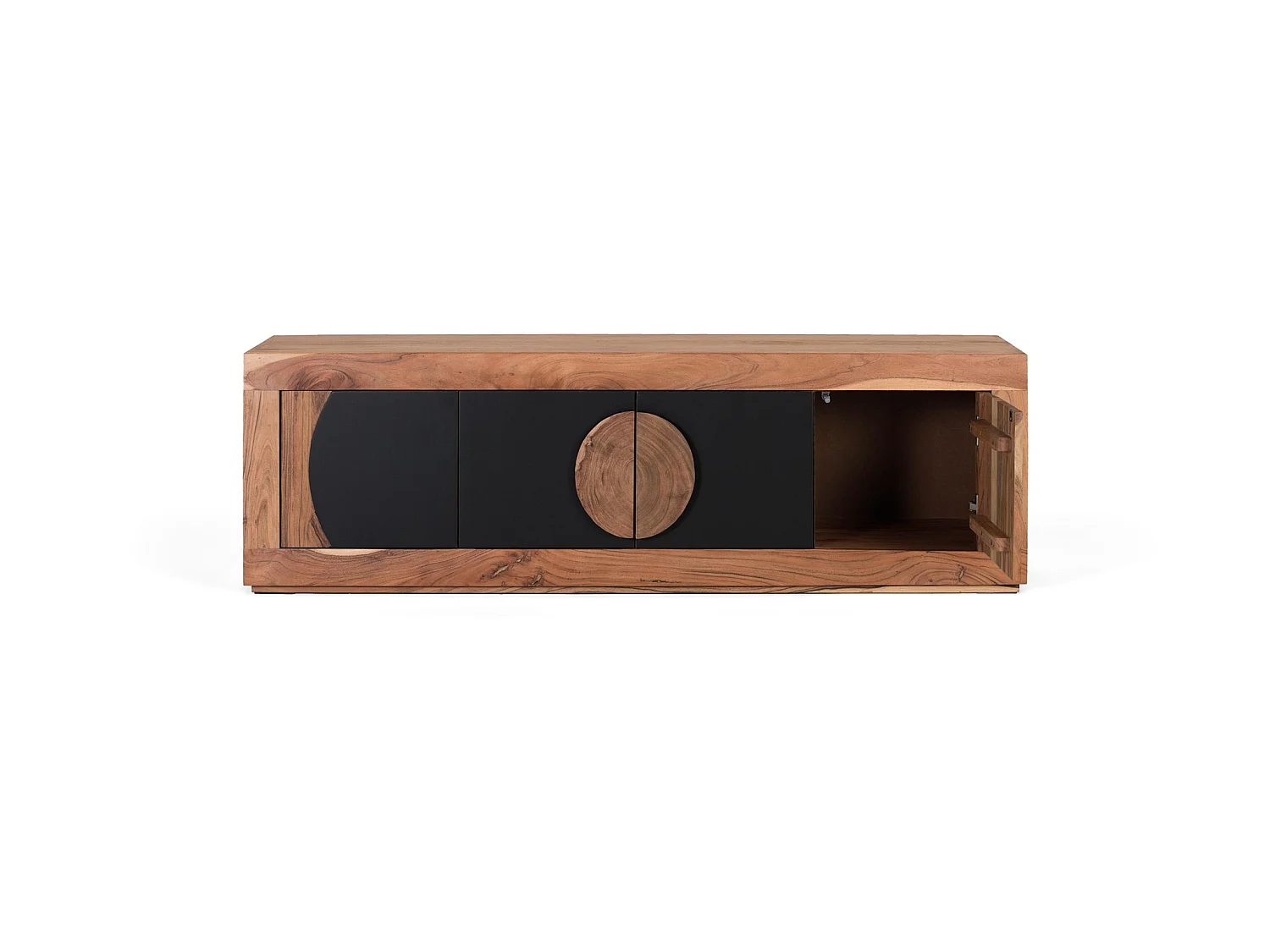 Suporte para TV em madeira de acácia, 160 cm, estilo rústico contemporâneo - 50x160x40