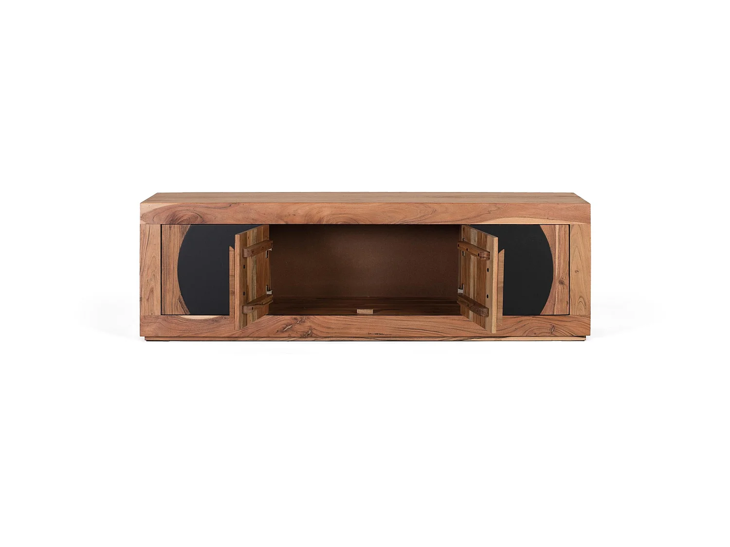 Suporte para TV em madeira de acácia, 160 cm, estilo rústico contemporâneo - 50x160x40