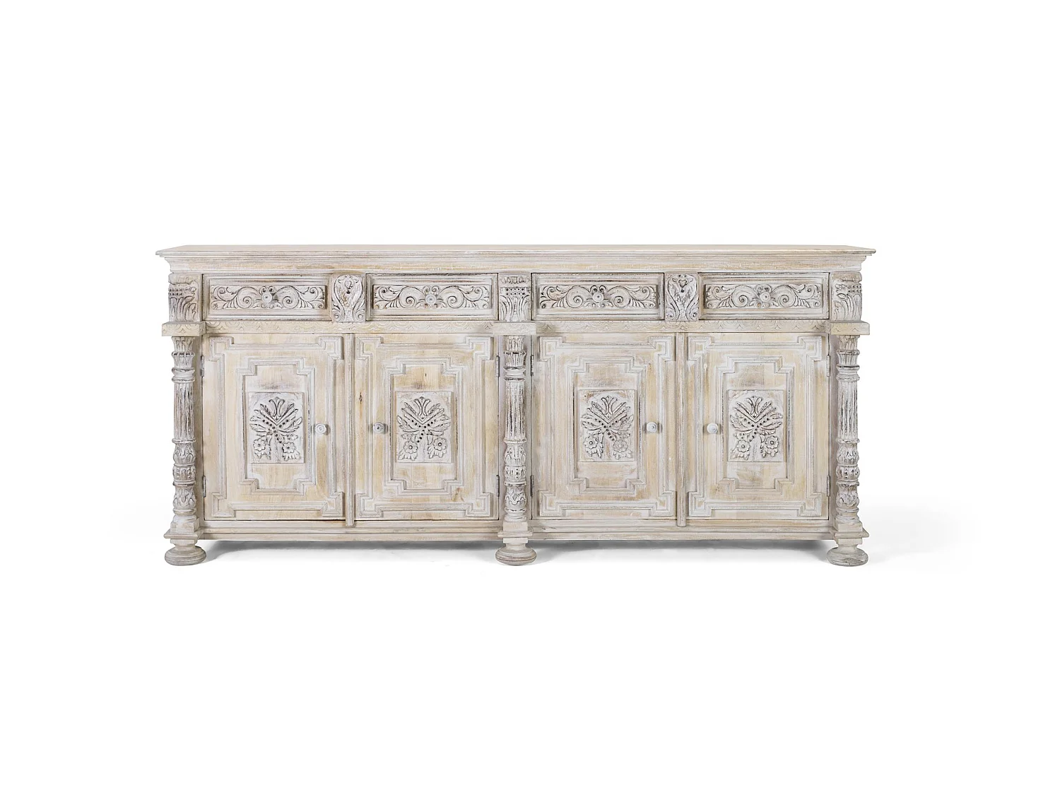 Buffet en bois de manguier, style colonial rustique - 100 x 225 x 45