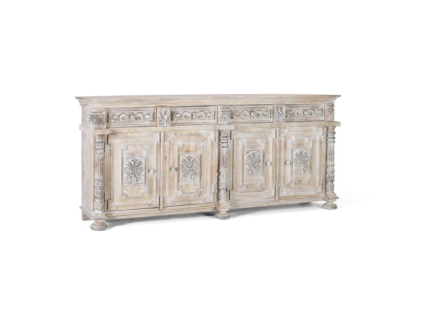 Buffet en bois de manguier, style colonial rustique - 100 x 225 x 45