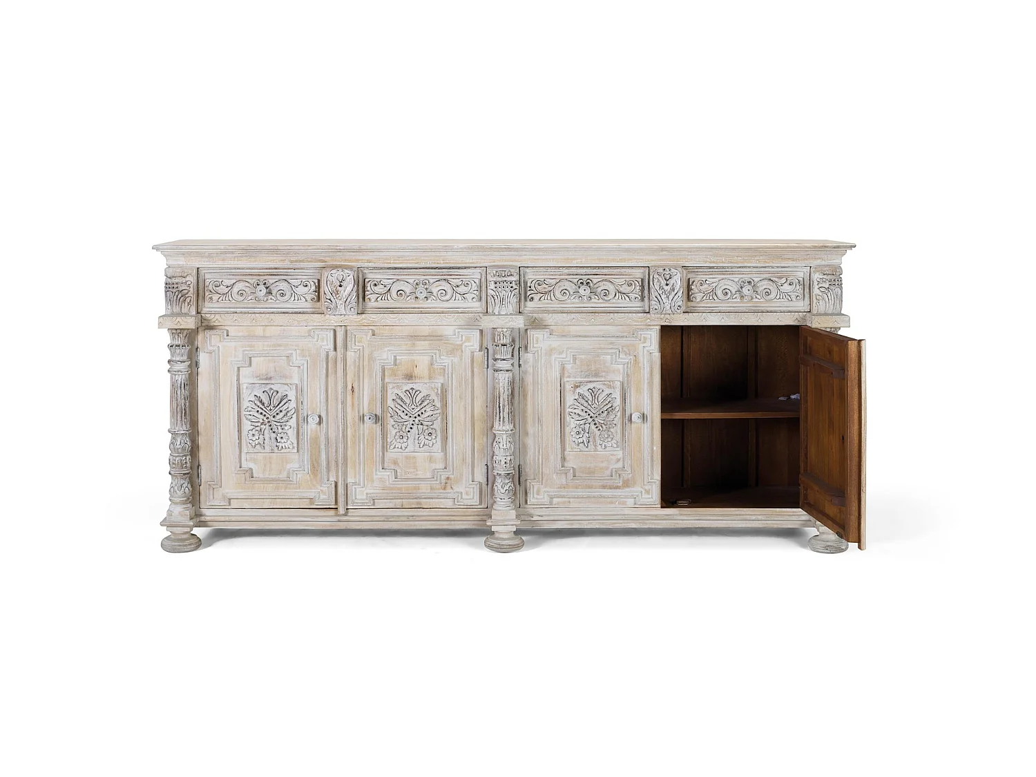 Buffet en bois de manguier, style colonial rustique - 100 x 225 x 45