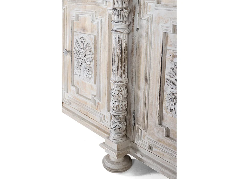 Buffet en bois de manguier, style colonial rustique - 100 x 225 x 45